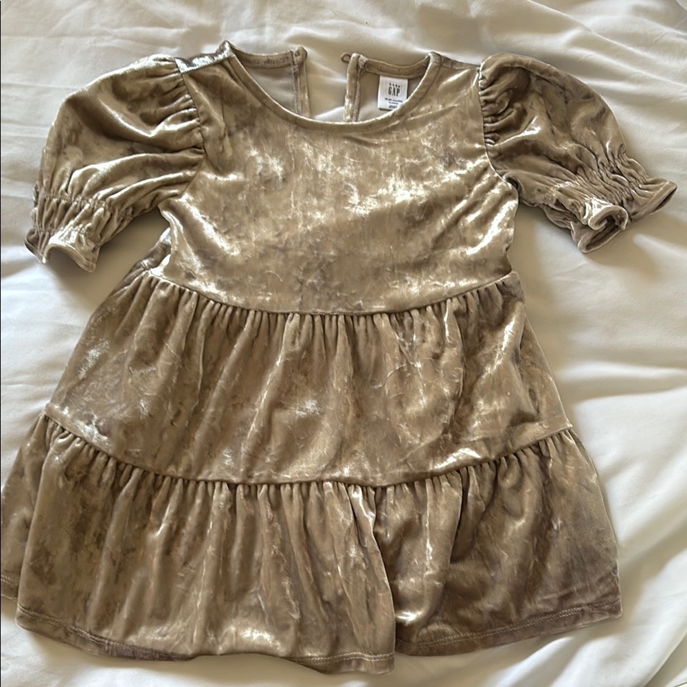 GAP Tan Tiered Ruffled Puff Sleeve Sundress